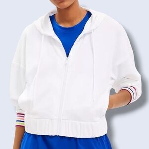 Lou & Grey “Cozy Cotton Zip Hoodie” White w Rainbow Cuffs Size Small